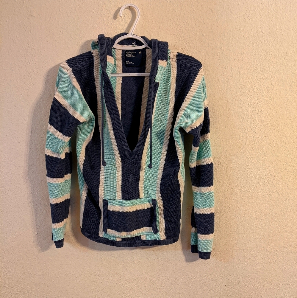 American Eagle Knit Striped Crop Hoodie